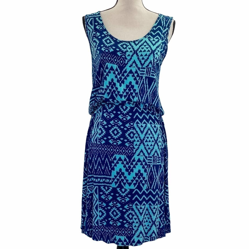 ELLEN Parker Blue Aztec Sleeveless Mini Dress